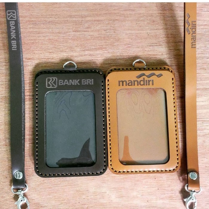 

BARANG TERLARIS Lanyard ID Card Kulit Asli Custom, Name Tag Kulit Custom Grafir Logo