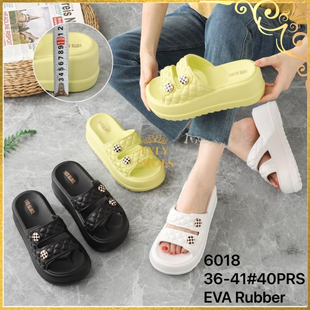 SANDAL SELOP KARET JELLY WANITA IMPORT BALANCE HAK TINGGI 6018 COD
