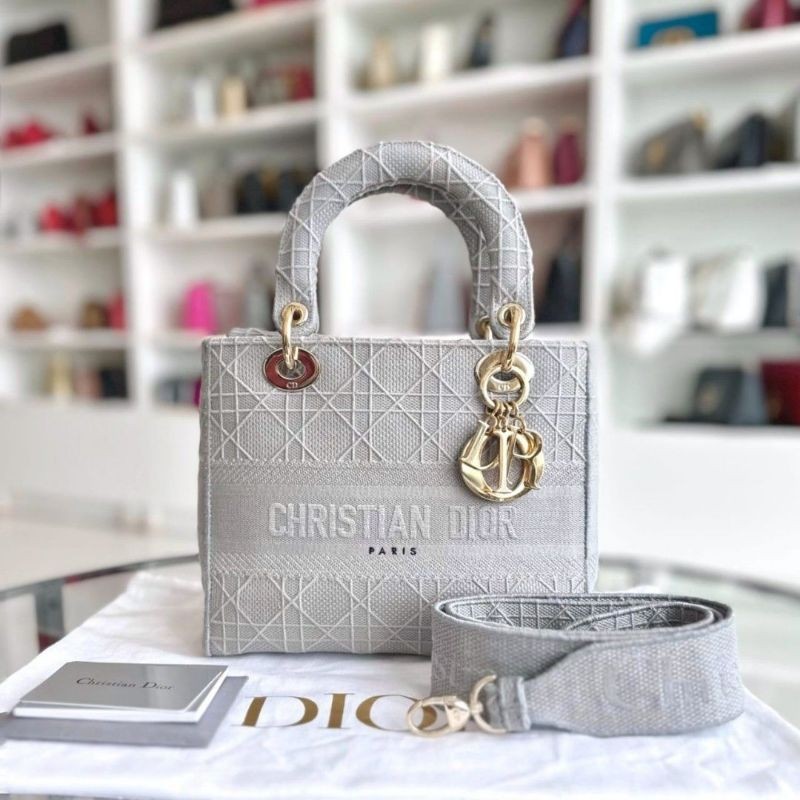 Dior Lady D-Lite Cannage Embroidery Grey Authentic