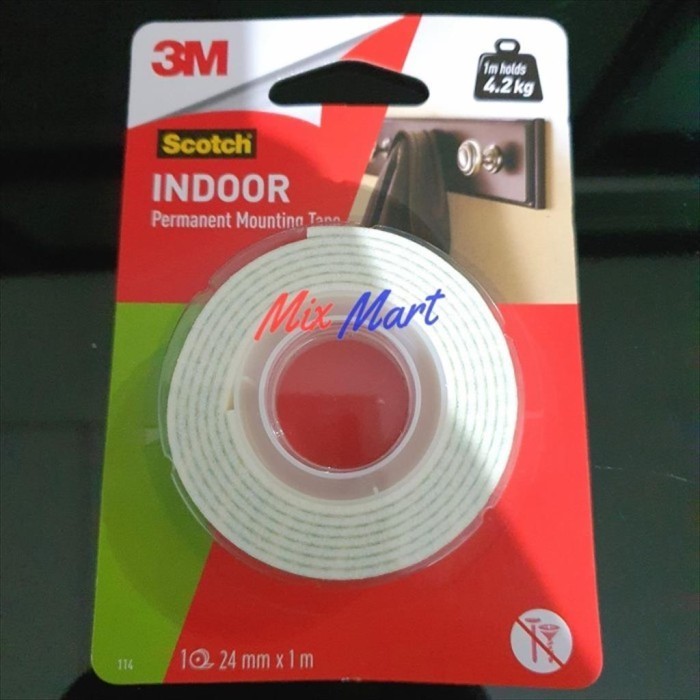 

3M Scotch Indoor Permanent Mounting Tape 24 MM x 1 M ORIGINAL 100% 114 HARGA DISKON