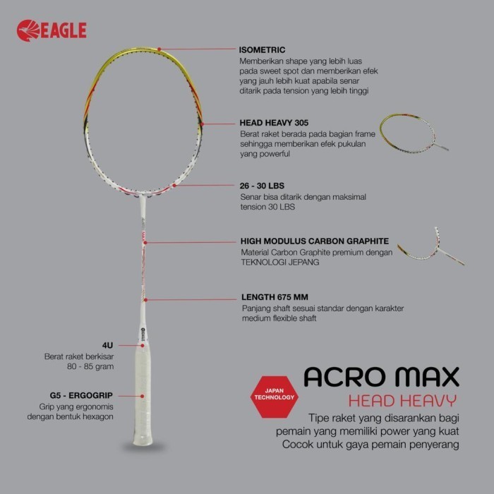 Eagle Raket Badminton Acromax ( Head Heavy 4U)