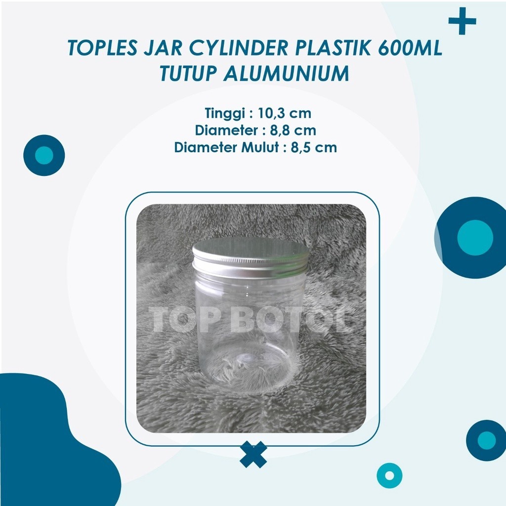 

(Paket isi 30pcs) Toples Tabung Silinder Plastik 600ml Tutup Alumunium Silver Toplas tabung silinder
