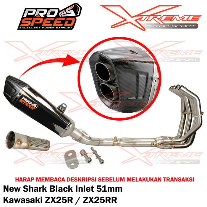 Knalpot Prospeed Shark Black Kawasaki Zx25R 4 Cylinder Fullsystem