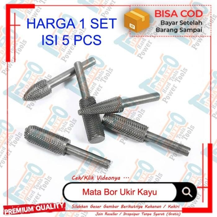 MATA KIKIR KEPALA MESIN BOR UKIR UKIRAN 1SET 5PCS PENGGILING KAYU BESI