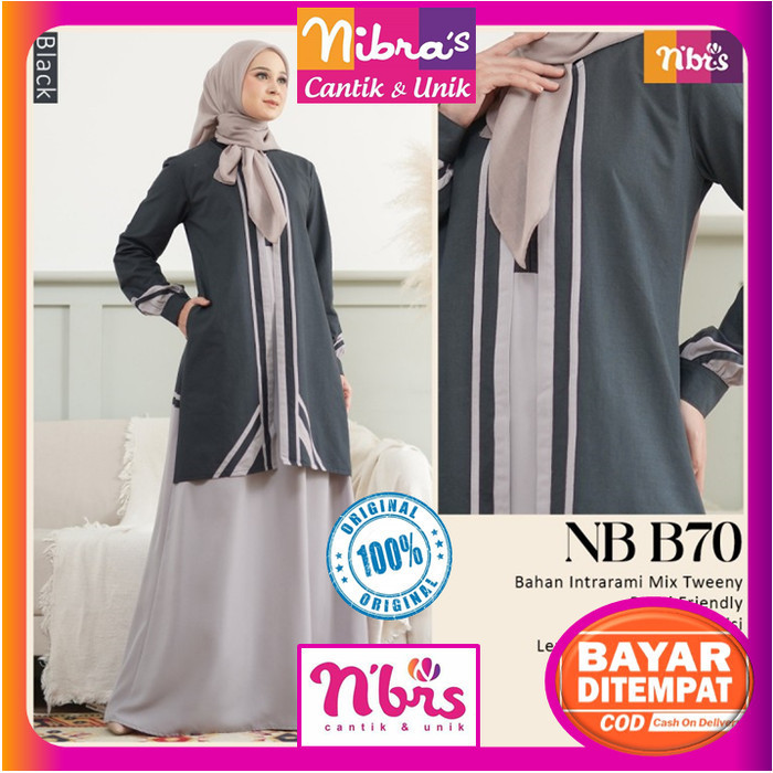 Gamis Lebaran Gamis Nibras Terbaru 2022 Dress Wanita Dewasa Promo NB B70 Black Navy - BLACK, XS