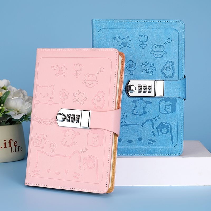 

New Good-lookingA5Password Notebook with Lock Cute Diary Thickening Minimalist Password-Protected Noteboy Student Notepad