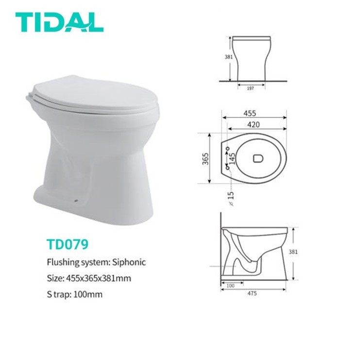 Kloset Siram / Toilet Duduk Manual Tidal TD079 with Cover