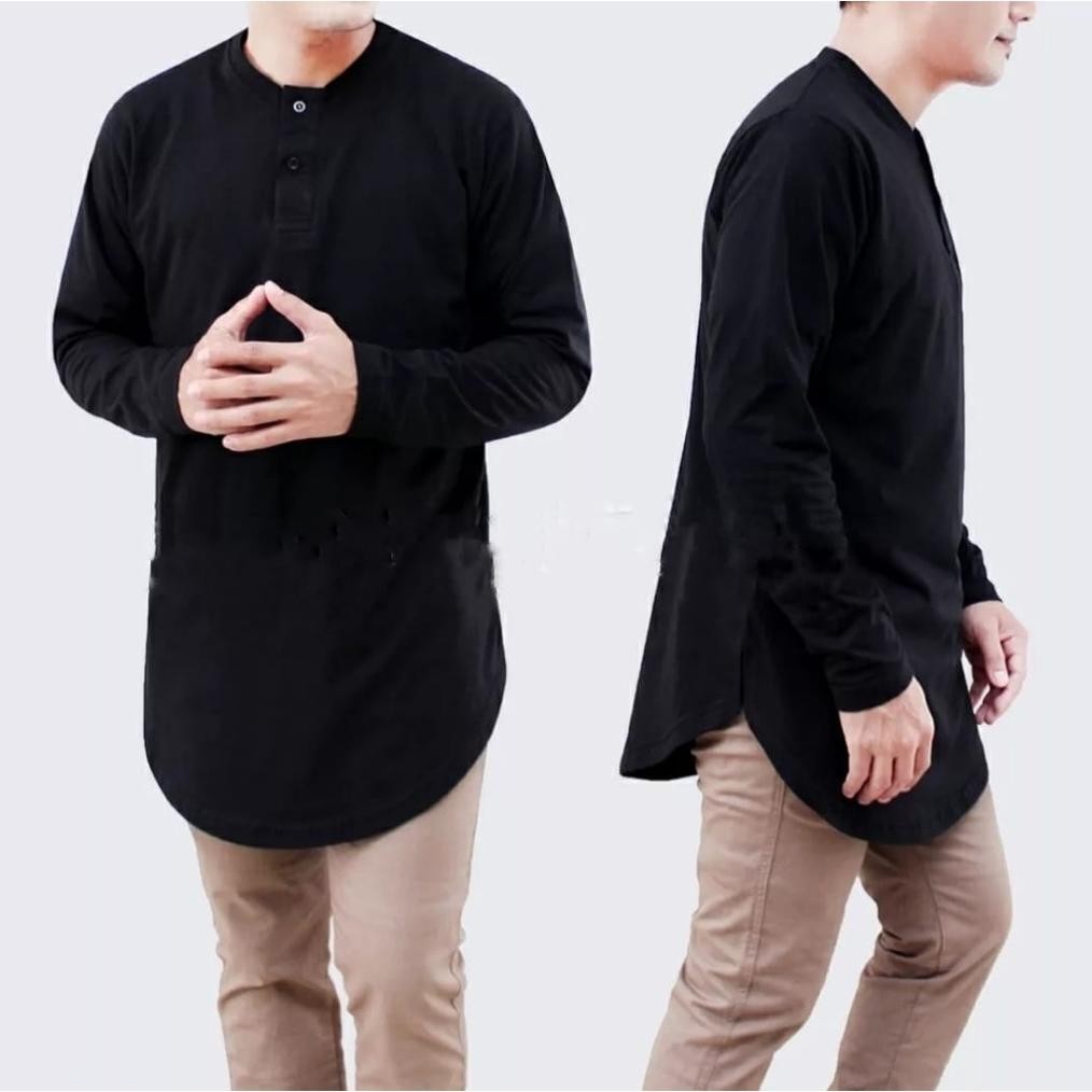 OIU Baju kurta koko pakistan dewasa lengan panjang/kaos koko muslim pria/kaos kurta dewasa panjang T