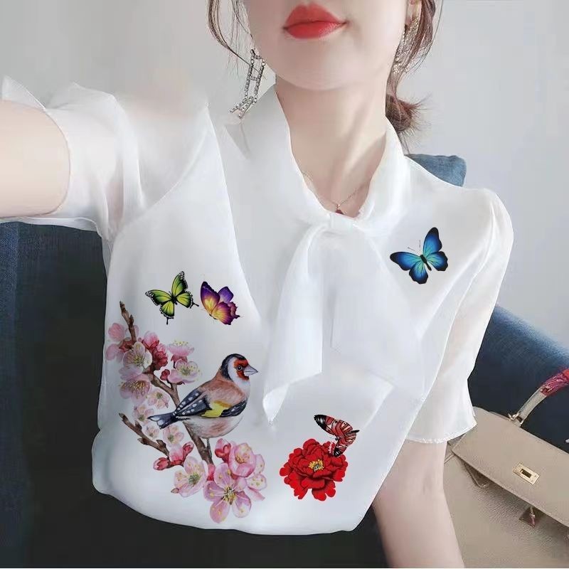 Kerah Syal Gaya Korea, Atasan Wanita Motif Bunga