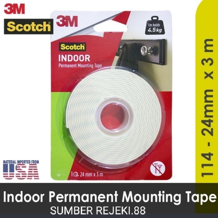 

3m Mounting Tape double tape 3m114 Ukuran 1" x 3.M Permanent Mounting SALE