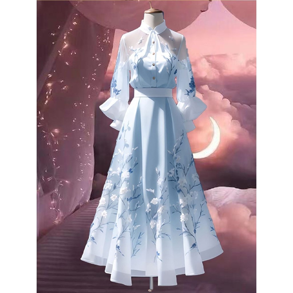 Setelan Dua Potong Hanfu Wanita, Atasan Peri Gaya China Retro Baru