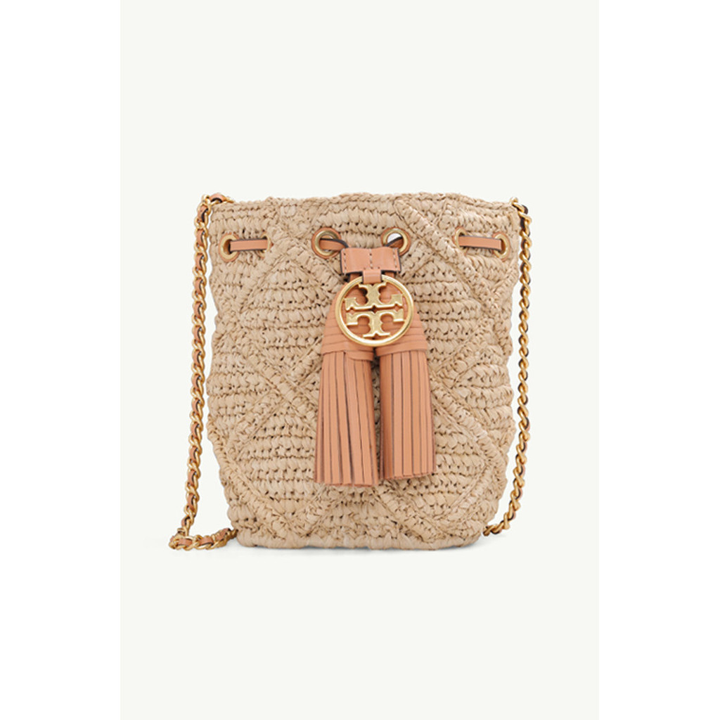 TORY BURCH Mini Fleming Soft Straw Bucket Crossbody Bag in Natural