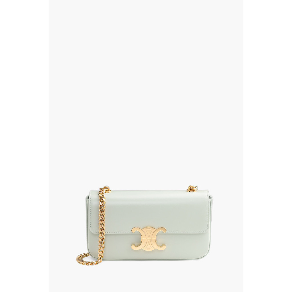 CELINE Triomphe Chain Shoulder Bag in Jade Shiny Calfskin GHW