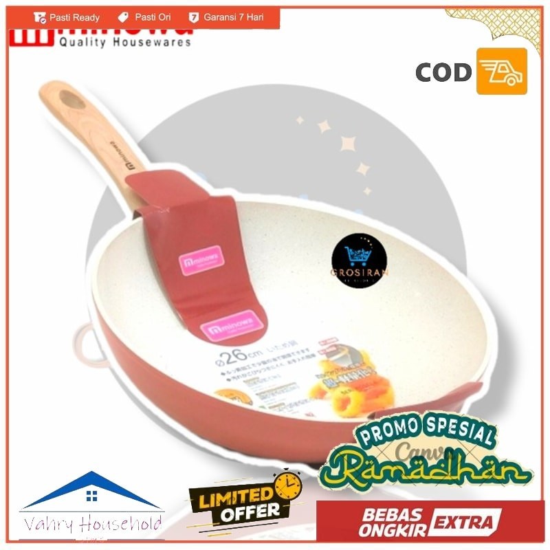 MINOWA WOK PAN 26CM WD26 WokPan Induksi Marble Wajan Anti Lengket