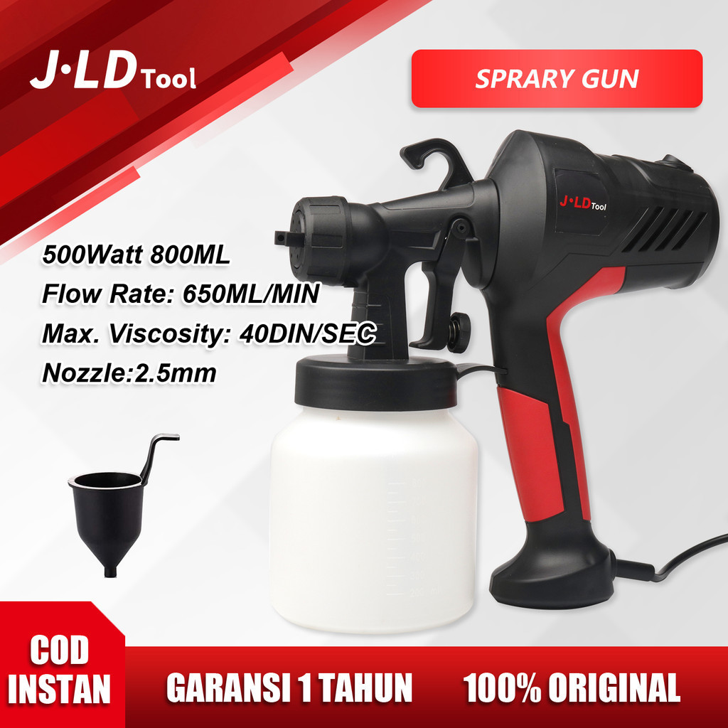 JLD Spray gun cat elektrik 500W 800ML Alat cat semprot listrik Mesin cat semprot listrik Nozzle 2.5m