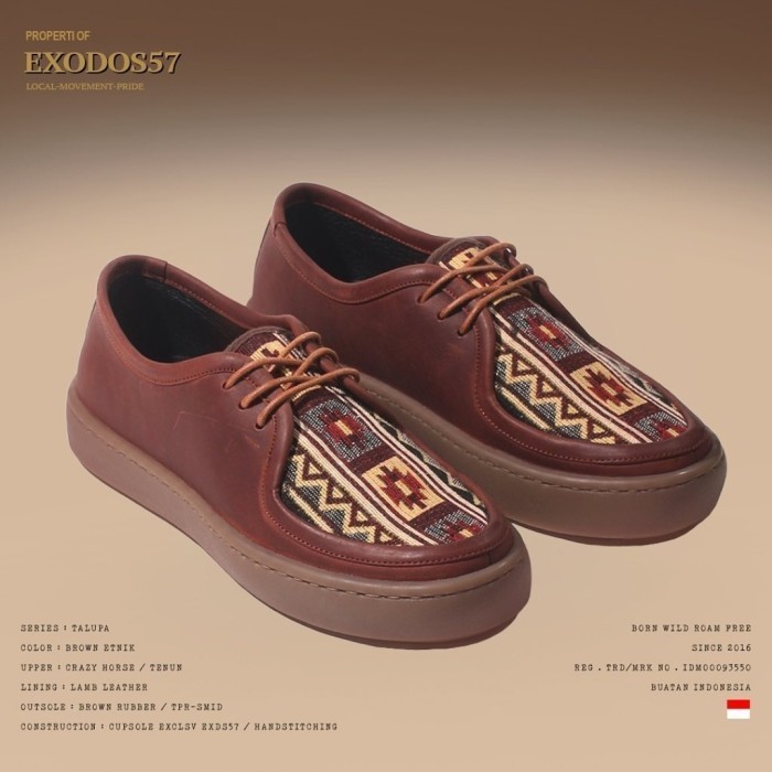 EXODOS57 TALUPA BROWN ETNIK SEPATU SNEAKERS KULIT ASLI EXODOS