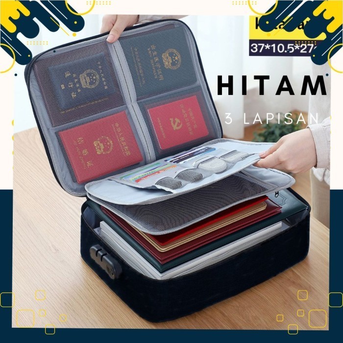 

Tas Dokumen Anti Air Penyimpanan File Document Organizer Hitam 3 Lapis