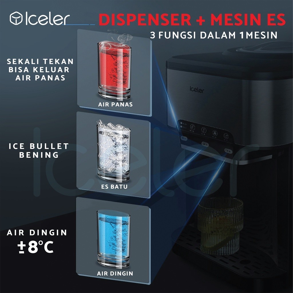 Iceler Dispenser Mesin Es Multifungsi 3 In 1 Air Panas Air Dingin Es Batu