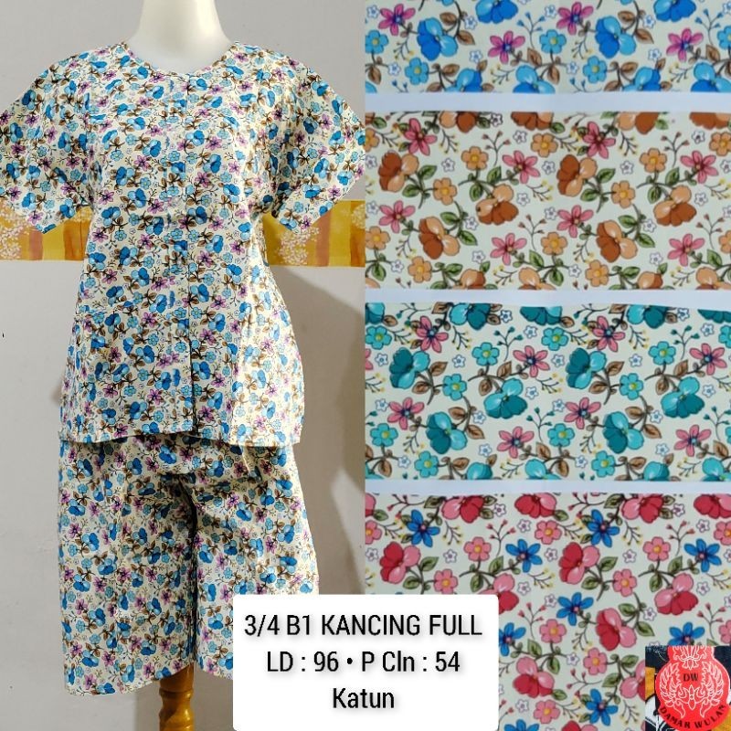 DAMAR WULAN Babydoll 3/4 Kancing Depan Busui Baju Tidur Wanita Setelan Celana Pendek Katun