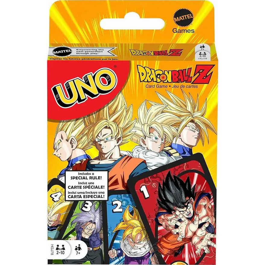 Mattel Games UNO Dragon Ball Z Card Game for Family Night Featuring Tv Show Themed Graphics and a Sp