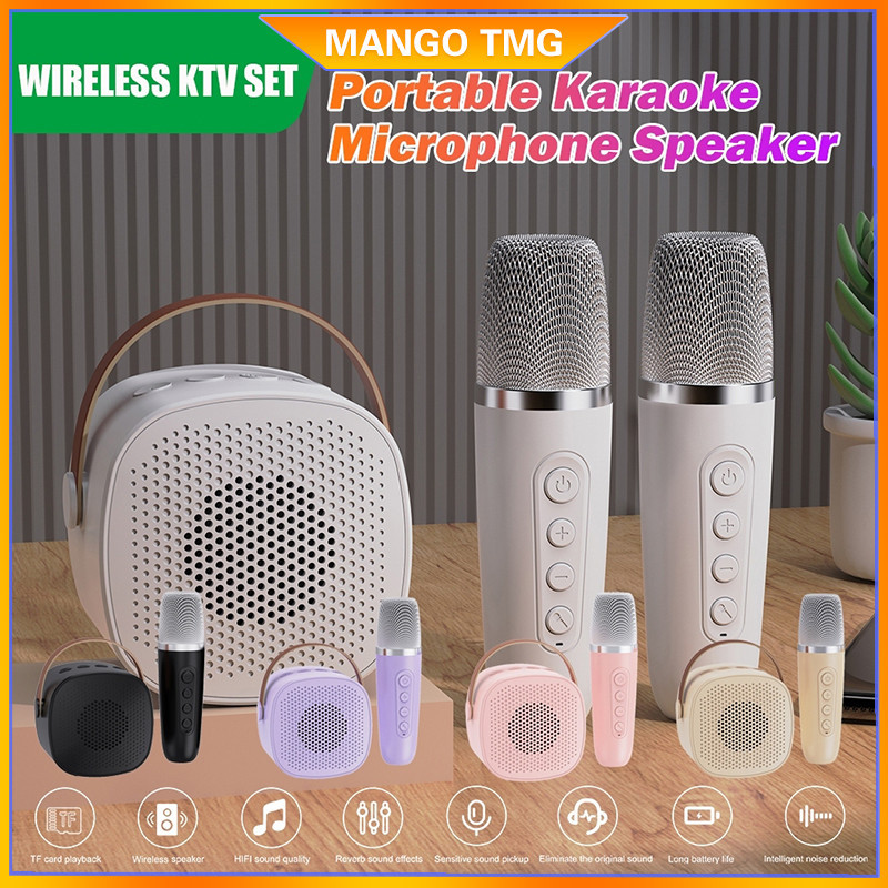 	 Speaker Mini Bluetooth 2 Mic 1 Karaoke Bluetooth 5.3 Set Mini Full Bass Portable Wireless (Dapat Terhubung Ke Keponsel/Komputer/TV) Original Suara Jernih-Garansi	