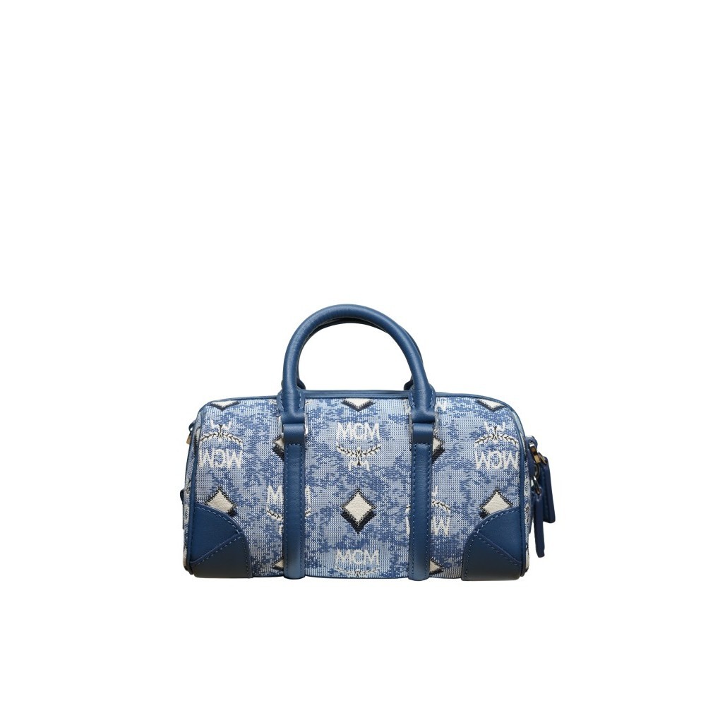 MCM Mini Boston Bag in Vintage Jacquard Monogram Blue