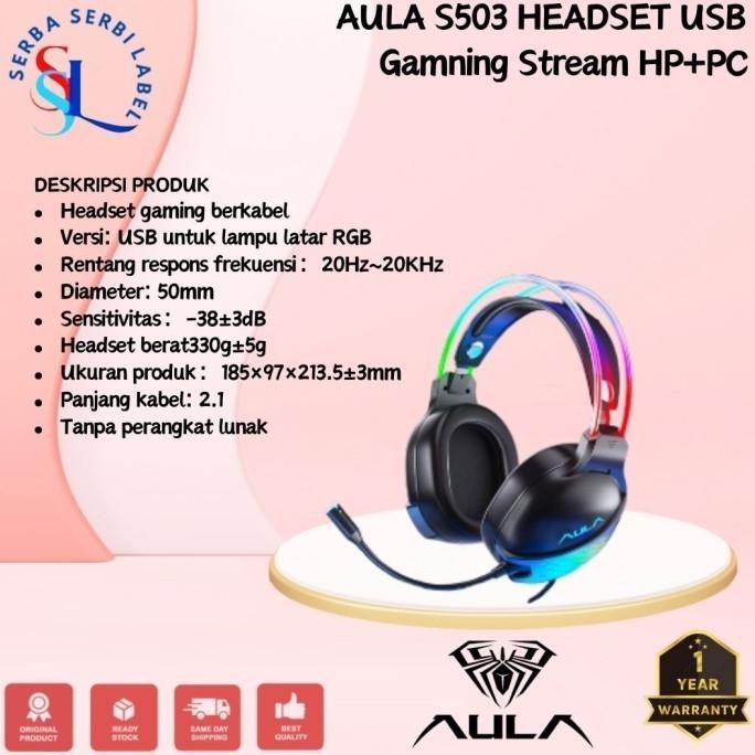 Headset Gaming Aula S503 Usb Streamer Light Rgb Running Biru Daruljayaa