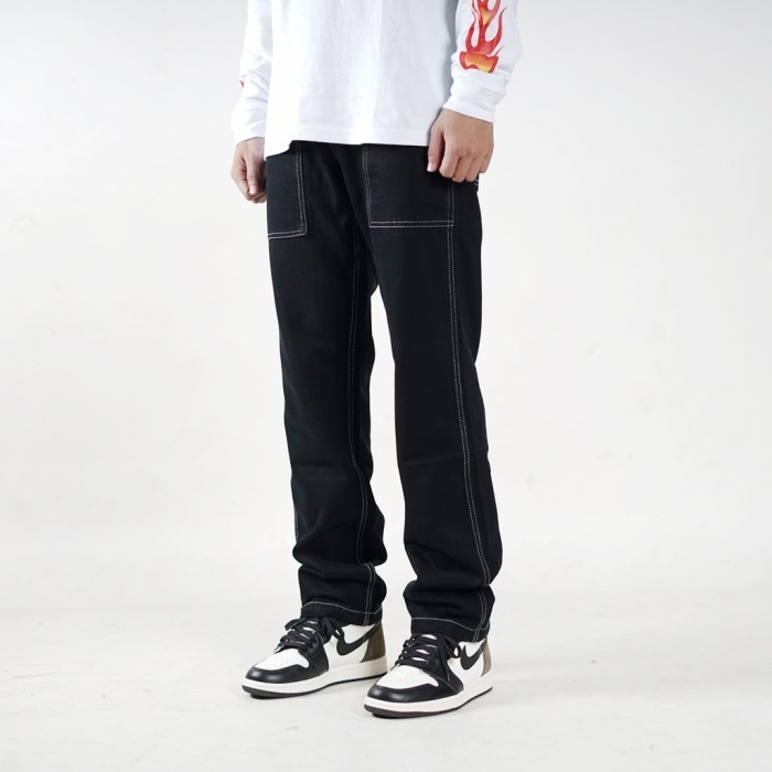 Superego Celana Fatigue Pants Jeans Denim Tapered Black Solid