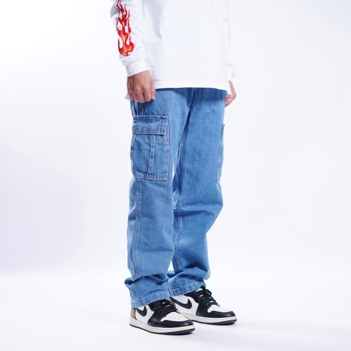 Superego Celana Cargo Pants Pria Jeans Standard Denim Light Blue