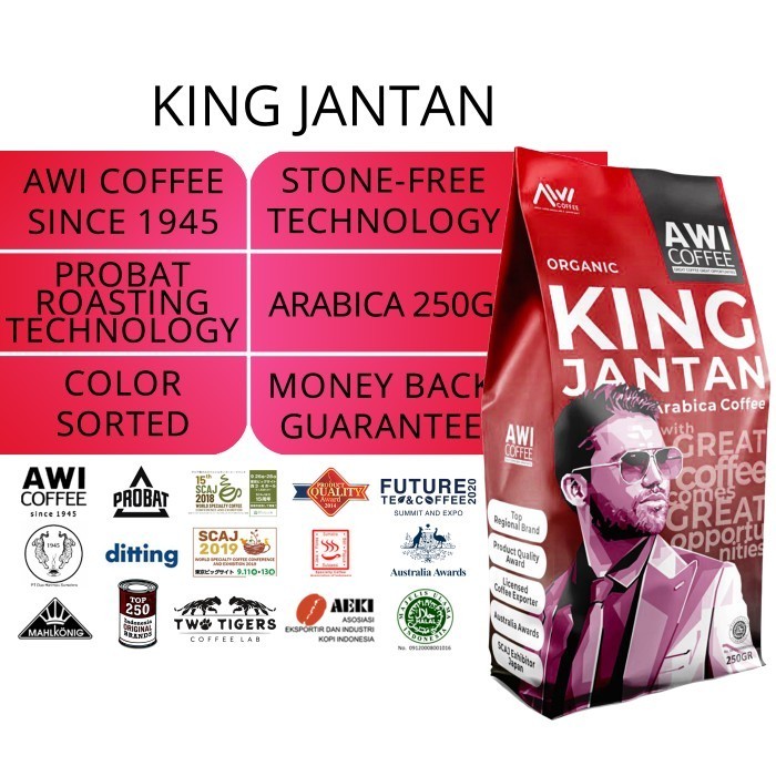 

Awi Coffee Kopi King Jantan Peaberry 250Gr Biji Arabica Roasted Biji