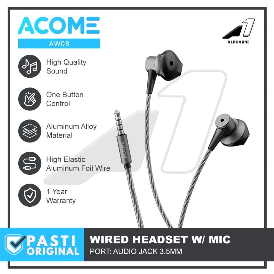 ACOME Earphone Headset Handsfree AW08 with Mic Call Android iPhone