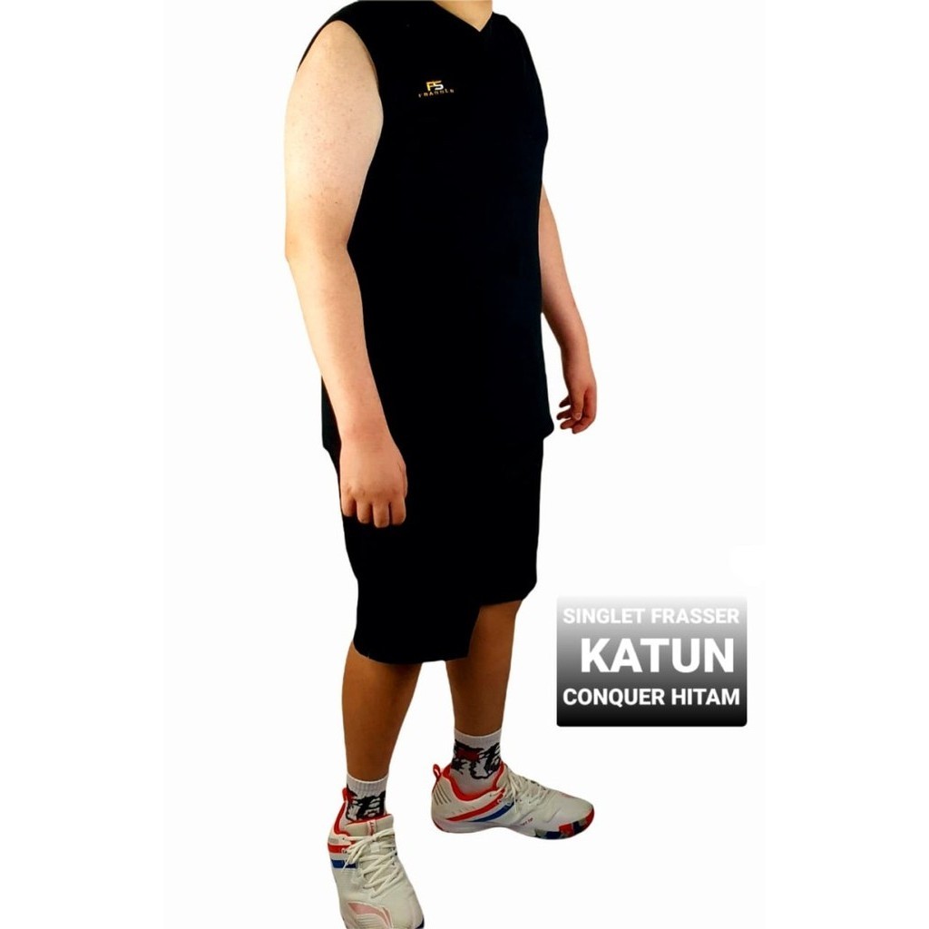 Kaos Singlet Kutungan Frasser Conquer Hitam Katun