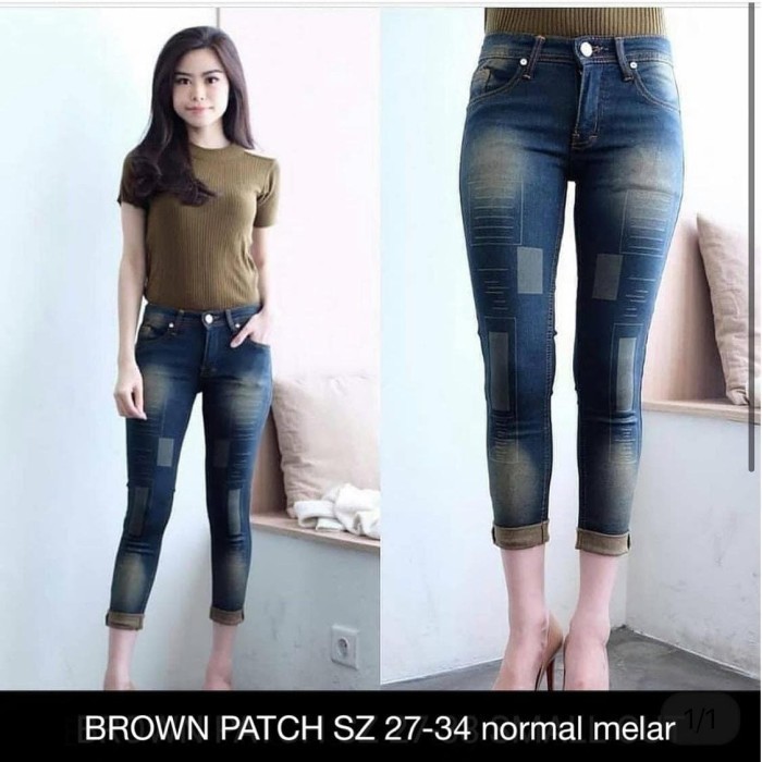 Celana Wanita Jeans Brown Patch Jeans - Sys Clothier