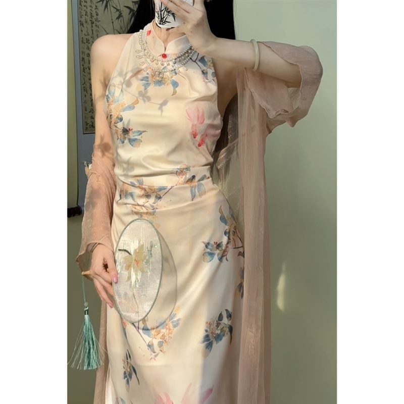 New Chinese Style Suit Daily Improved Hanfu Improved Cheongsam Floral Dress for Women