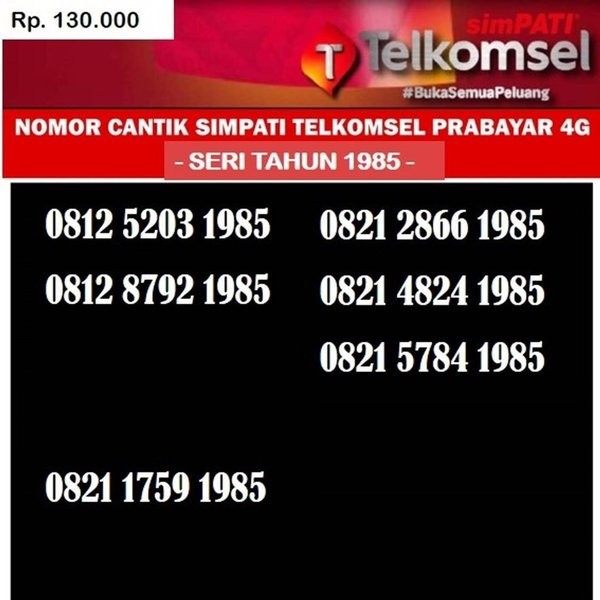 Nomor Cantik Simpati Telkomsel Prabayar 4G Kartu Perdana Tahun 1985