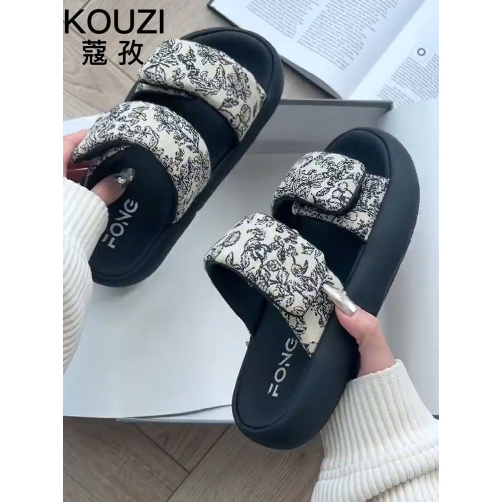 Sandal Pantai Gaya Perancis, Sandal Platform Velcro, Sepatu Pantai Baru