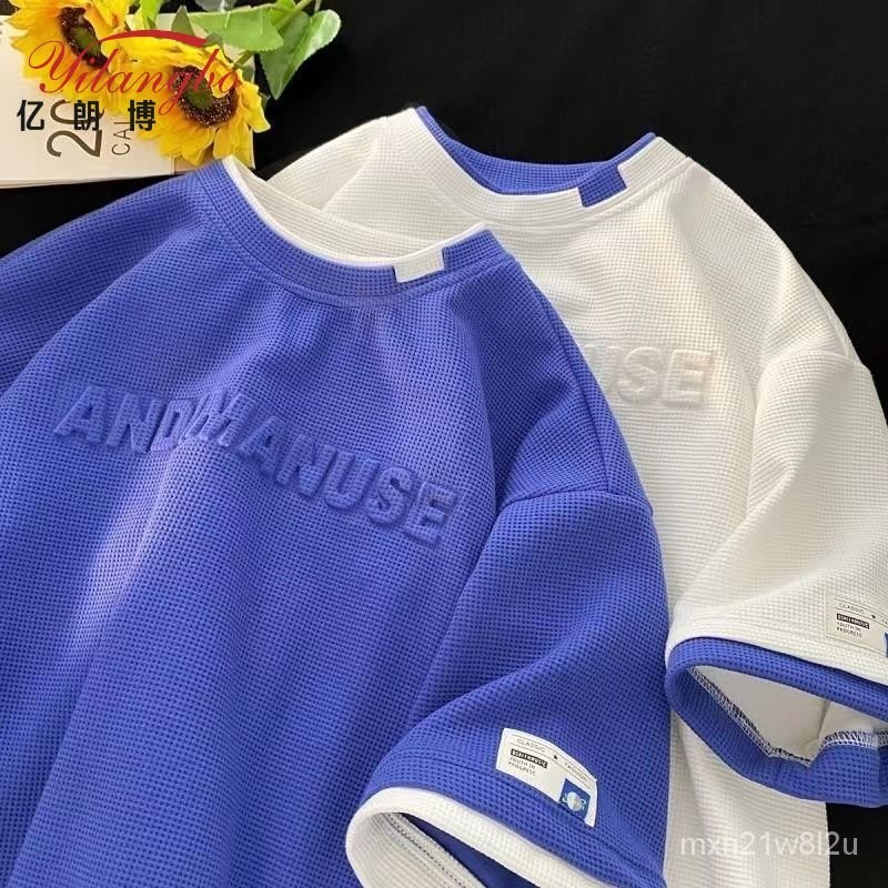 TT-shirt Palsu Pria Lengan Pendek, Kaos Kerah Crew Bercetak Desain Setengah Lengan Musim Panas