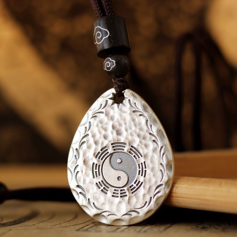 Kalung Liontin Perak Murni Bentuk Delapan Diagram, Kalung Liontin Retro Kepribadian Gaya Etnik