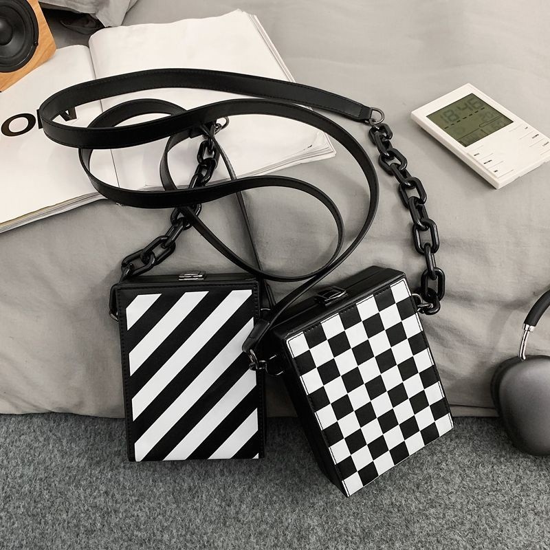 insTas Bahu Pria, Tas Selempang Kecil Kotak Laki-laki, Tas Kotak Kotak-kotak Persegi Kecil untuk Pon