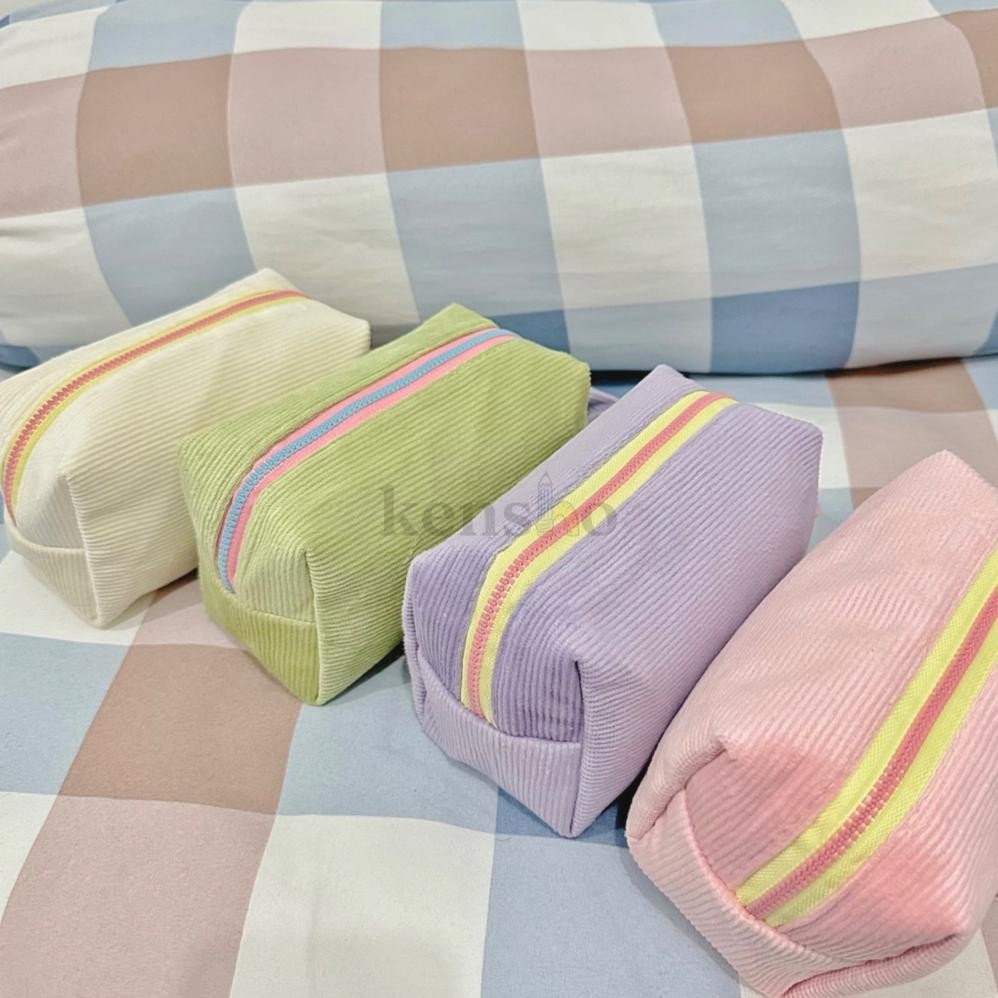 

fs-6 KENSHO Kotak Pensil Sleting Motif Corduroy Handle Pastel / Pouch Makeup Aesthetic / Tas Aksesoris Wanita Lucu Import / Zipper / Plain Murah