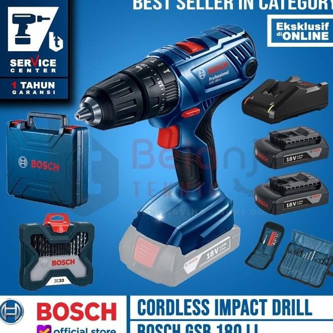 Bosch Bor Tembok Baterai Cordless Gsb 180 Li 18V Free Mata Bor & Obeng