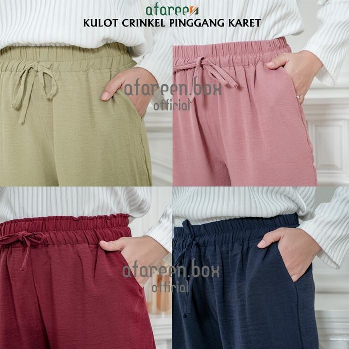 BISA COD - KULOT CRINKLE AIRFLOW CELANA PANJANG WANITA BASIC POLOS PINGGANG KOLOR