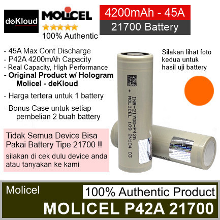 Authentic Molicel P42A 21700 Battery Baterai Batre Batere Original