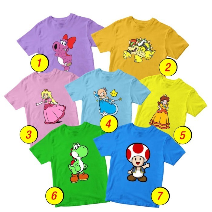 Baju Kaos Anak Laki Laki Perempuan Umur 1-10 Tahun Gambar Super Mario Bros DISTRO JAKARTA Karakter T