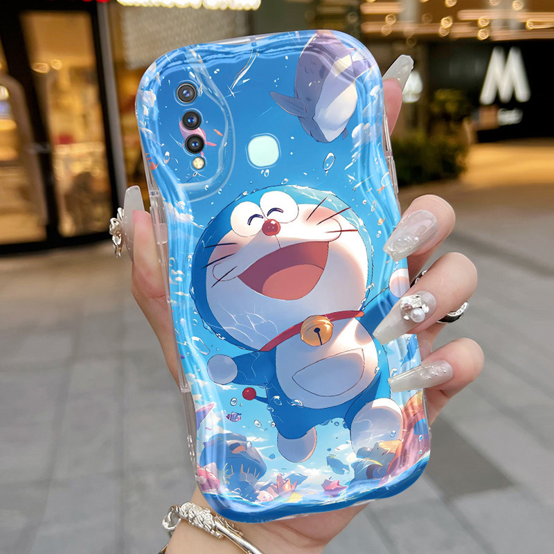 Casing Hp VIVO Y19 VIVO Y5s Case Softcase sarung lembut Kesing ponsel pola renang Doraemon bahagia c