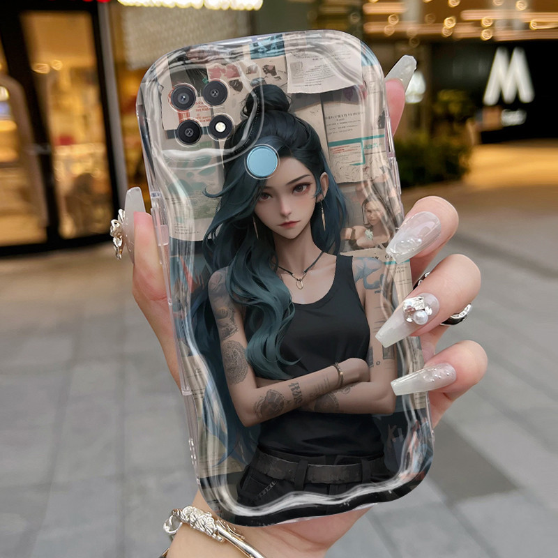 Casing Hp OPPO A15 A15s A35 Case HP pola gadis berbulu biru Casing pelindung silikon Kesing lunak ga