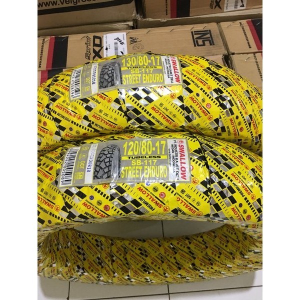 ban luar swallow 1 Set depan belakang ukuran 120 80 Ring 17 dan 130 80 Ring 17 sb 117 street enduro