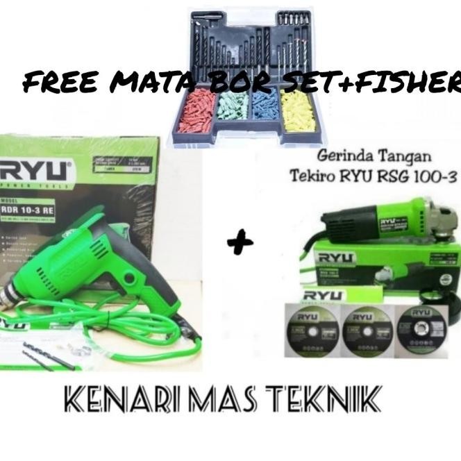 Paket Mesin Bor 10Mm+Gerinda Ryu+Mata Bor Set