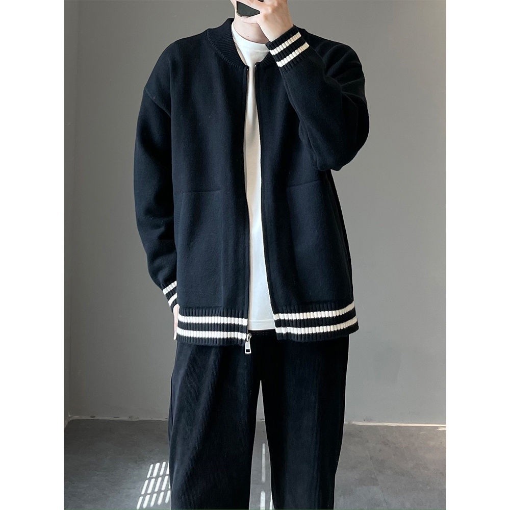 Mantel Rajut Kerah Baseball Kasual Kelas Tinggi Musim Semi untuk Pria/Kardigan Gaya Korea, Kardigan 