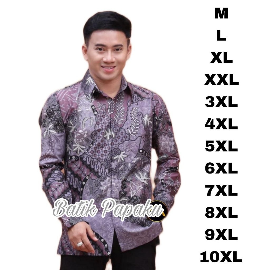 Promo Mega Sale 4.4 // Kemeja Batik Pria lapis Furing BigSize Jumbo Warna Ungu Mauve Motif Albar